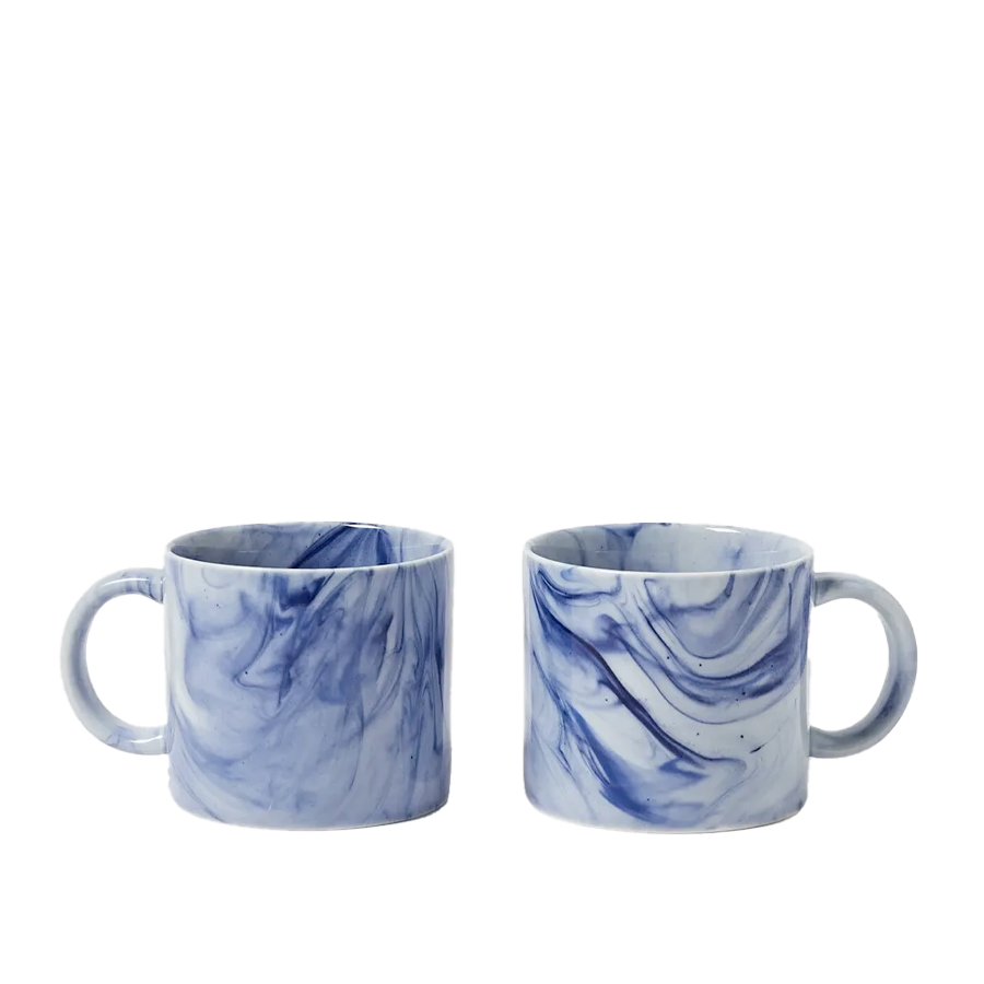 Mahi Marbled Blue Ceramic Mugs Set of Two