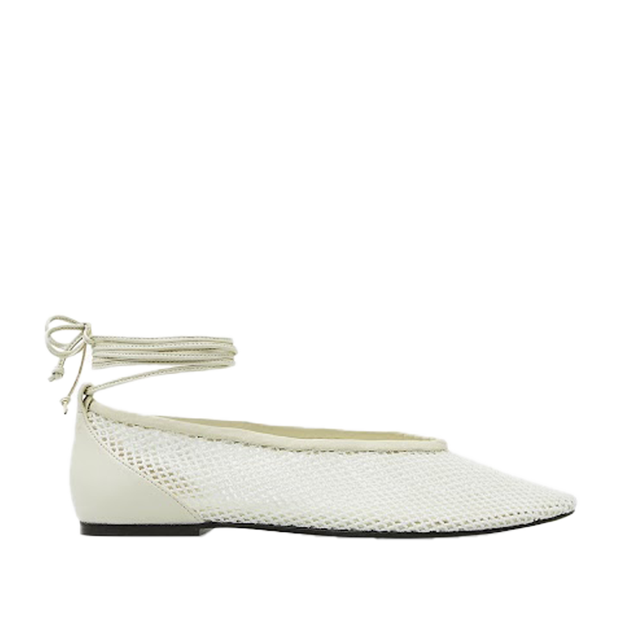 Leather-Trimmed Mesh Ballet Flats