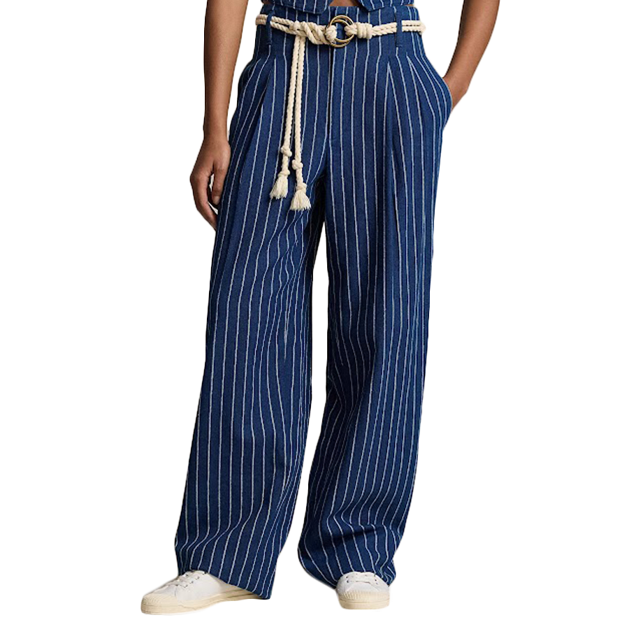 Wide-Leg Pinstripe Twill Trouser