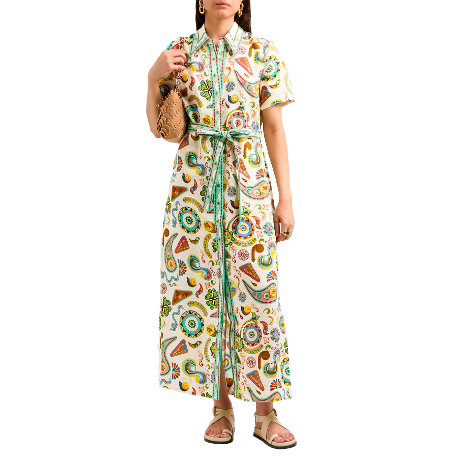 Arcade printed linen maxi shirt dress