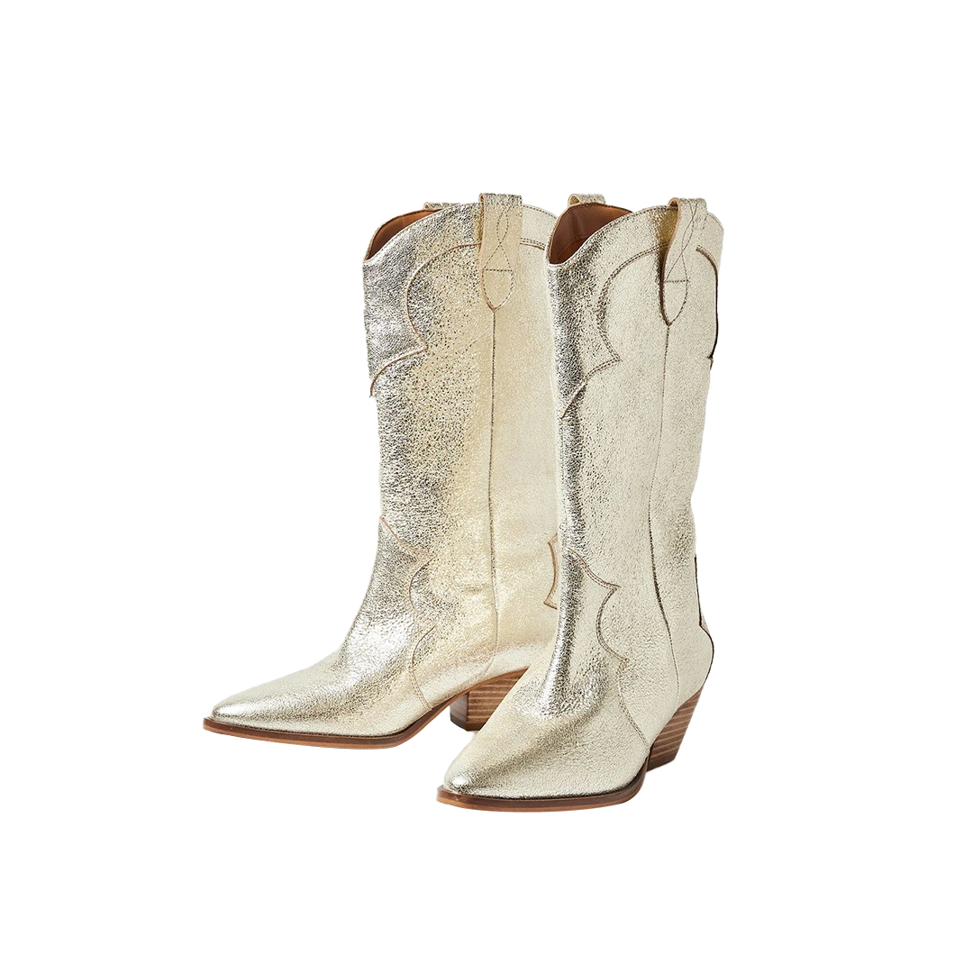 Metallic Gold Leather Tall Western Cowboy Boots