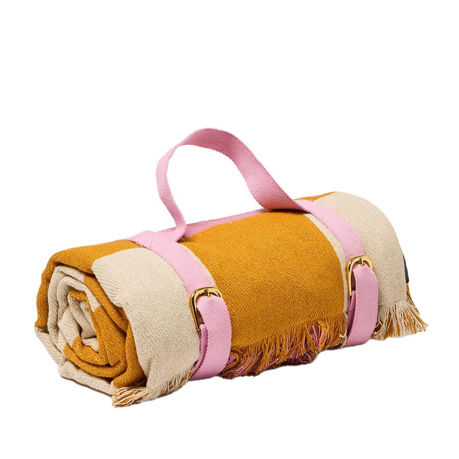 Checked Pink & Yellow Picnic Rug