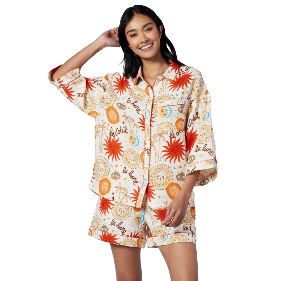 Sun & Moon Print Oversized Short Pyjamas