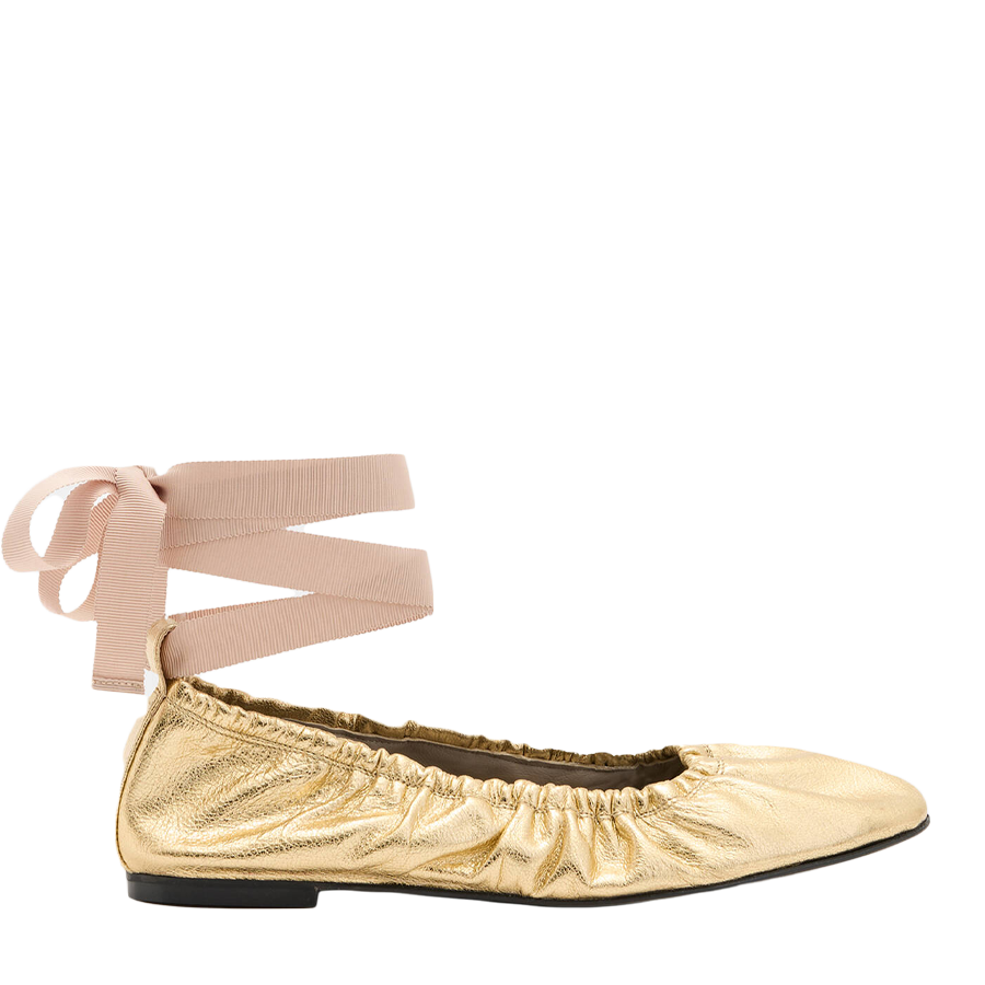 Alia Metallic Leather Ribbon Ballet Pumps