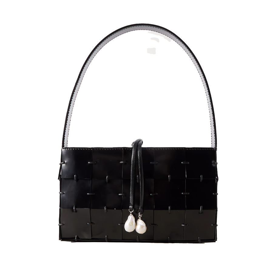 Mina woven patent-leather shoulder bag