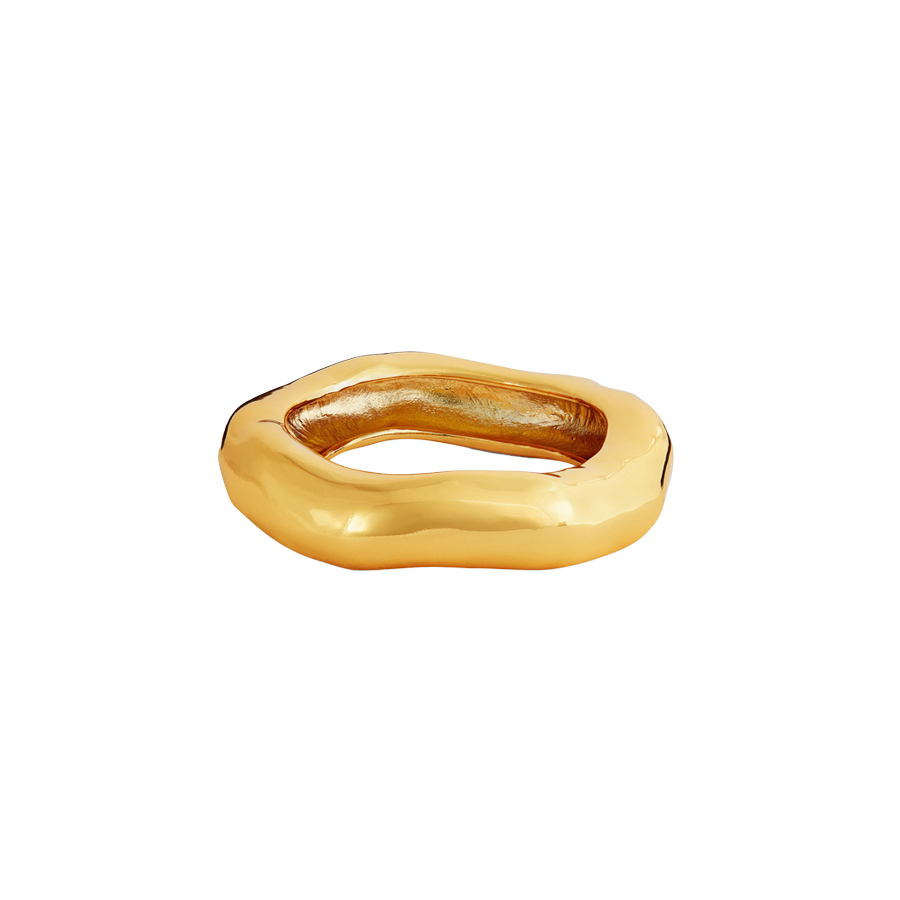 Gold-Plated Wide Molten Bangle