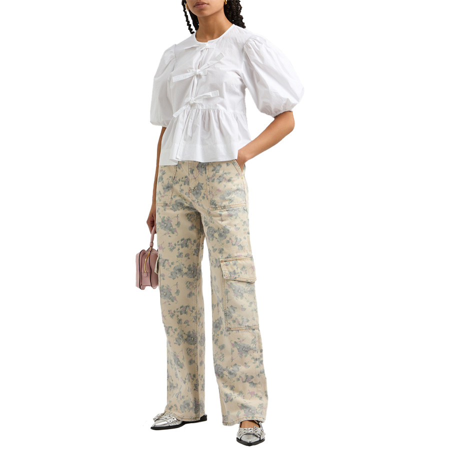Floral-print straight-leg cargo jeans