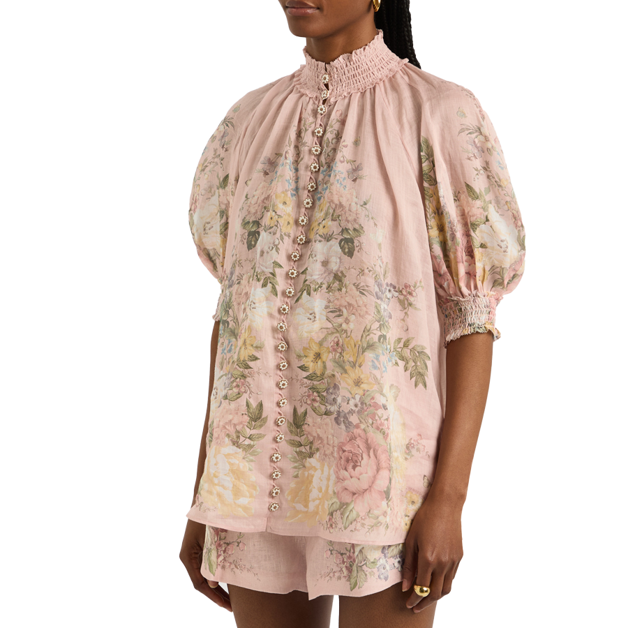 Waverly floral-print ramie blouse