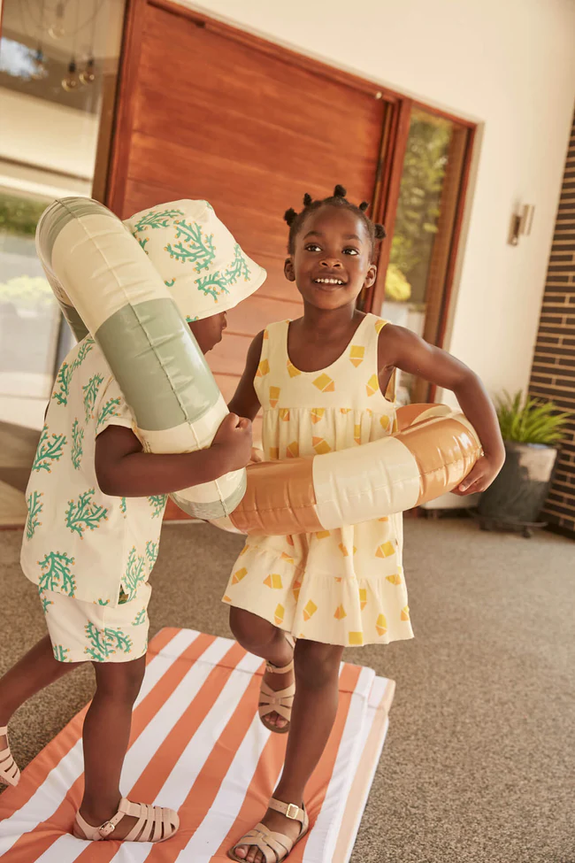 kids with pool inflatables