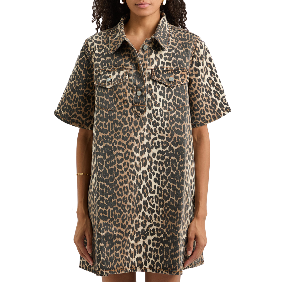Leopard-print stretch-denim mini dress