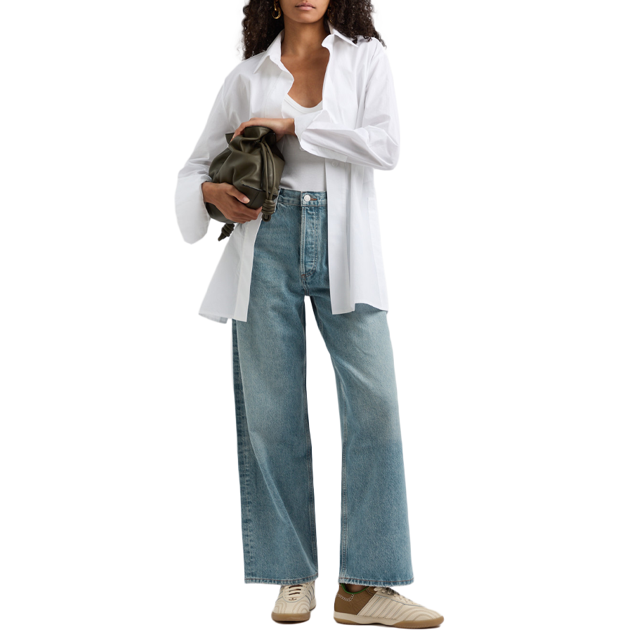 Low Slung Baggy distressed wide-leg jeans