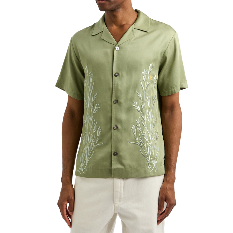Cedar floral-embroidered twill shirt