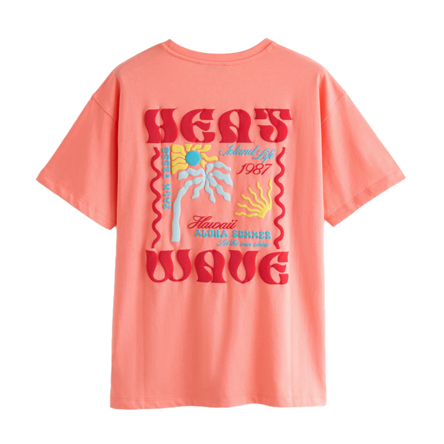 Coral Pink Heatwave Summer Back Graphic T-Shirt