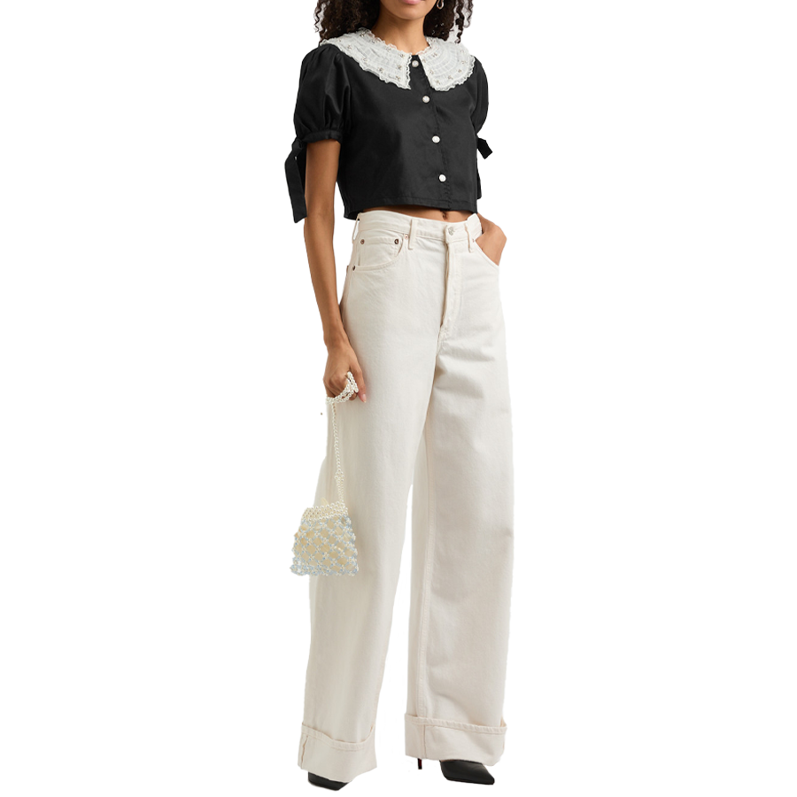 Sandy embellished cropped twill top