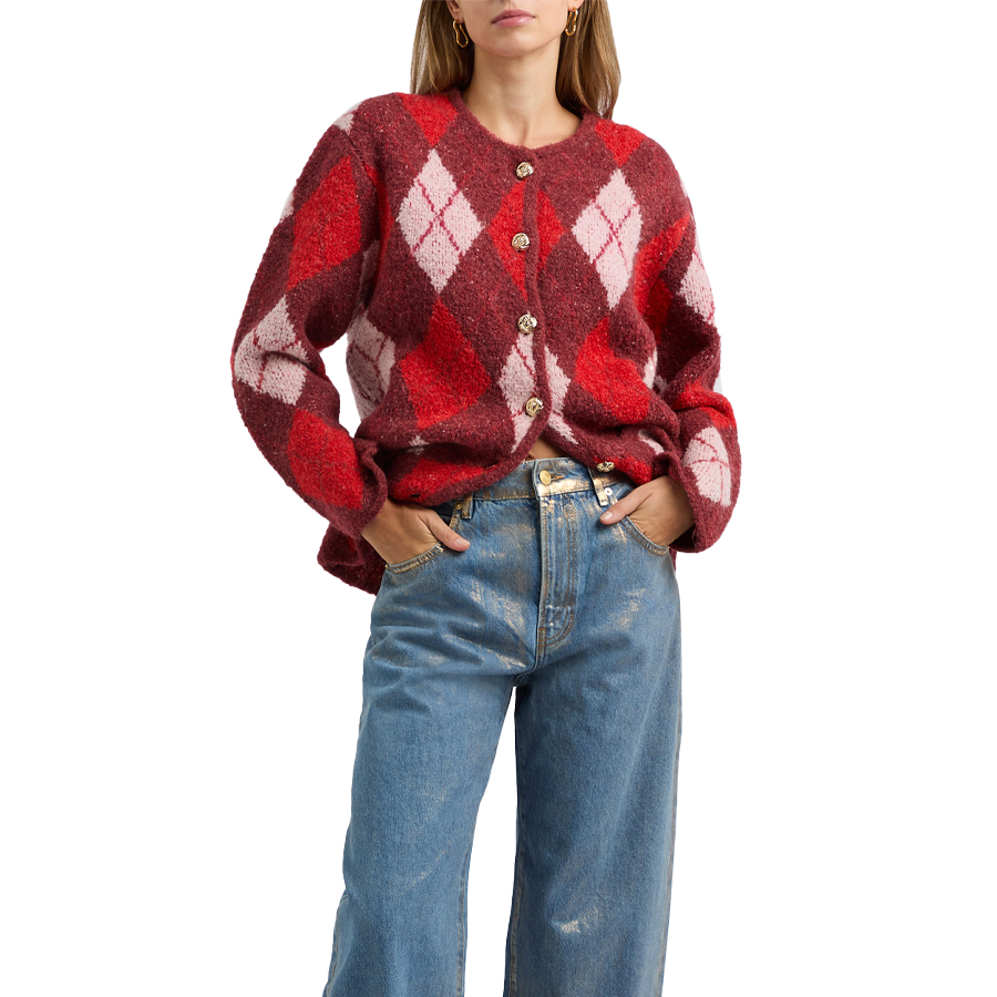 Argyle-intarsia knitted cardigan