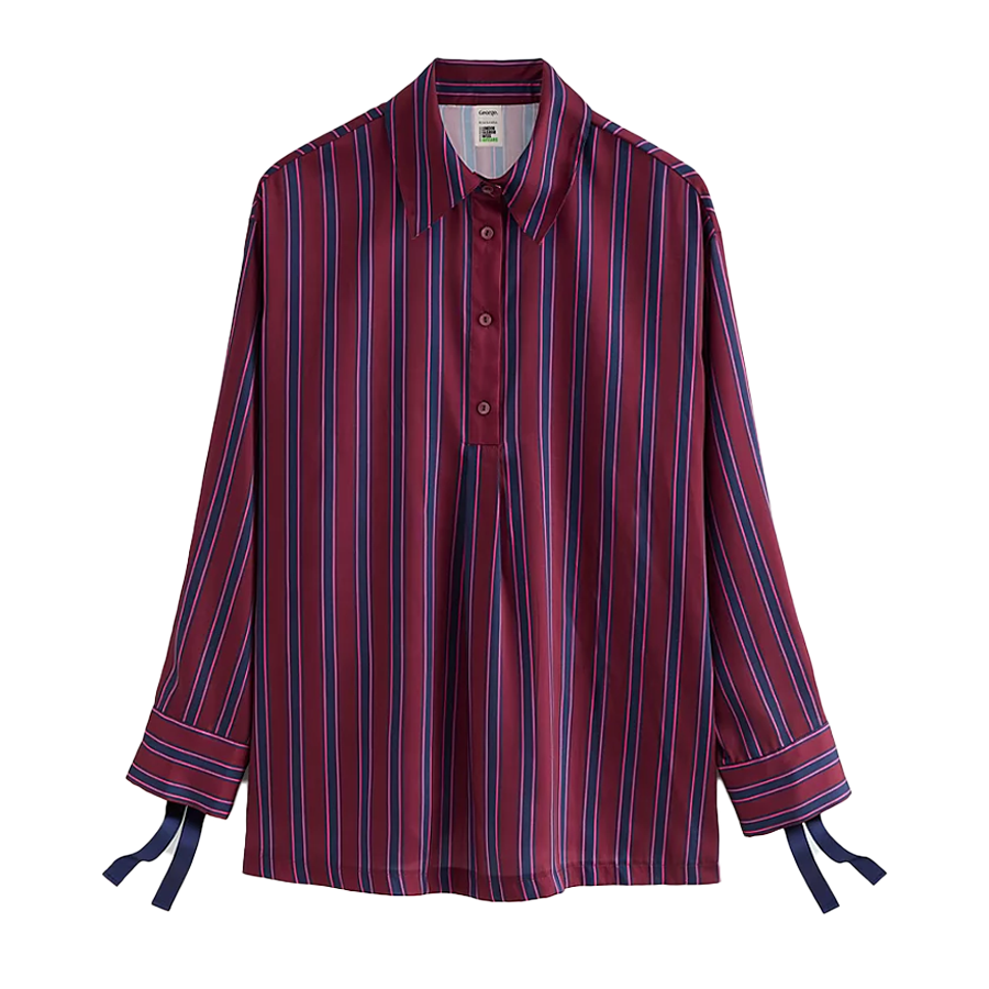 Striped Satin Longline Shirt