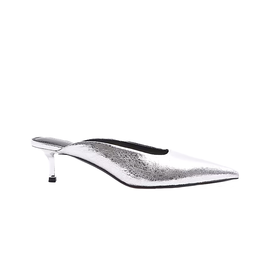 Silver kitten heeled mules