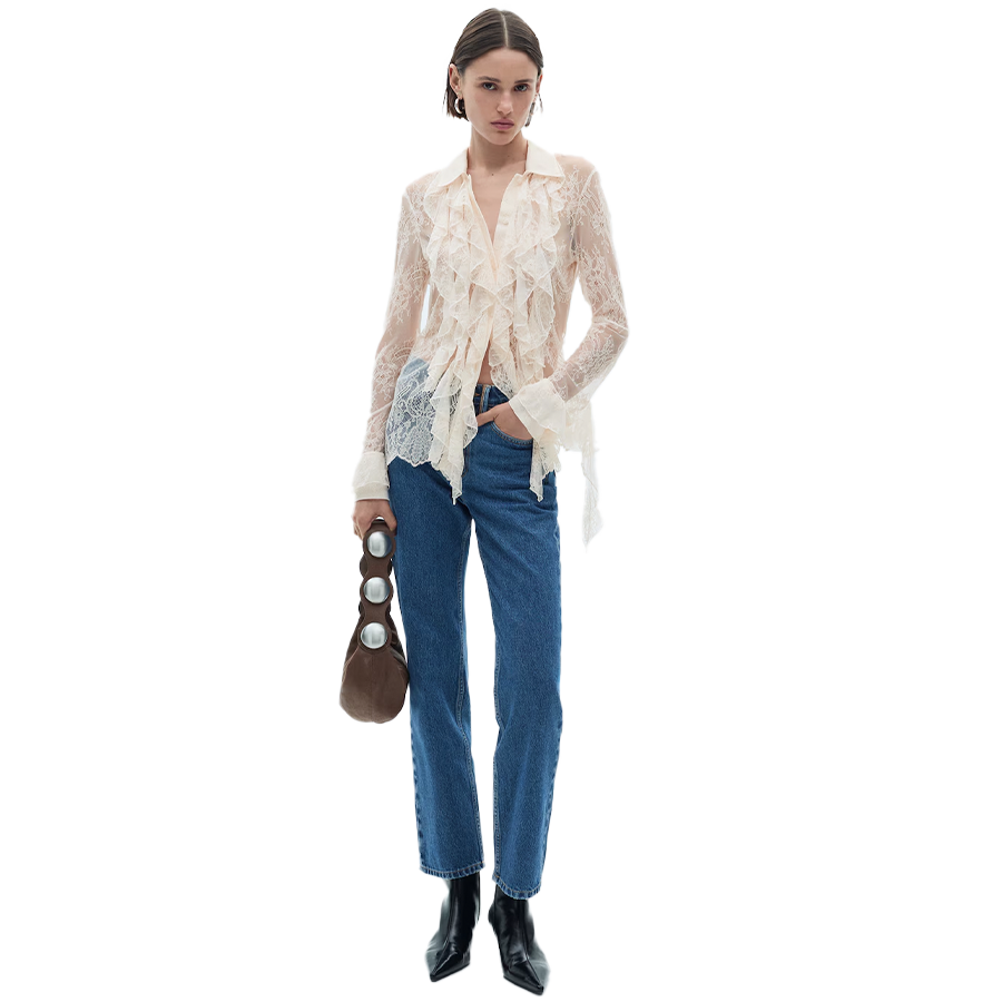 Ruffled guipure shirt