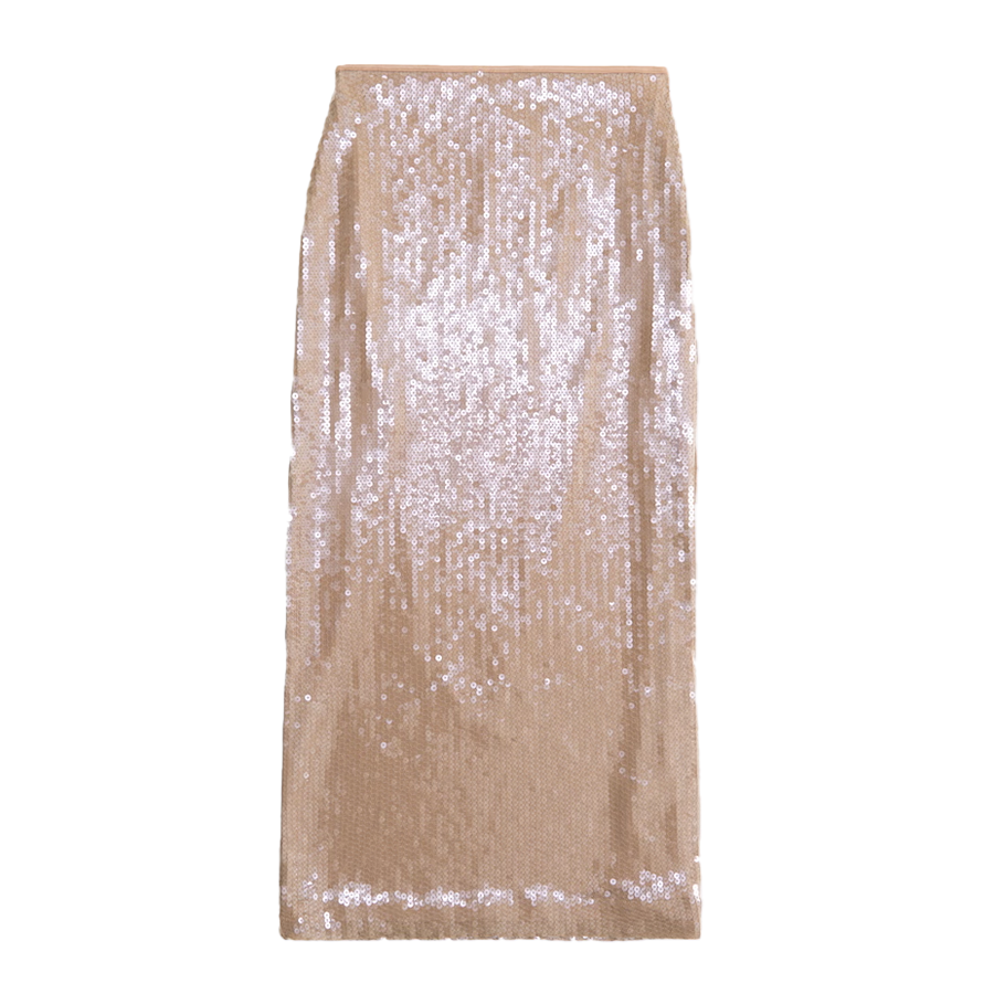 High Rise Sequin Sheer Maxi Skirt*