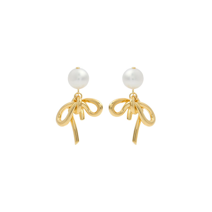 Pearl & Bow Gold-Plated Earrings