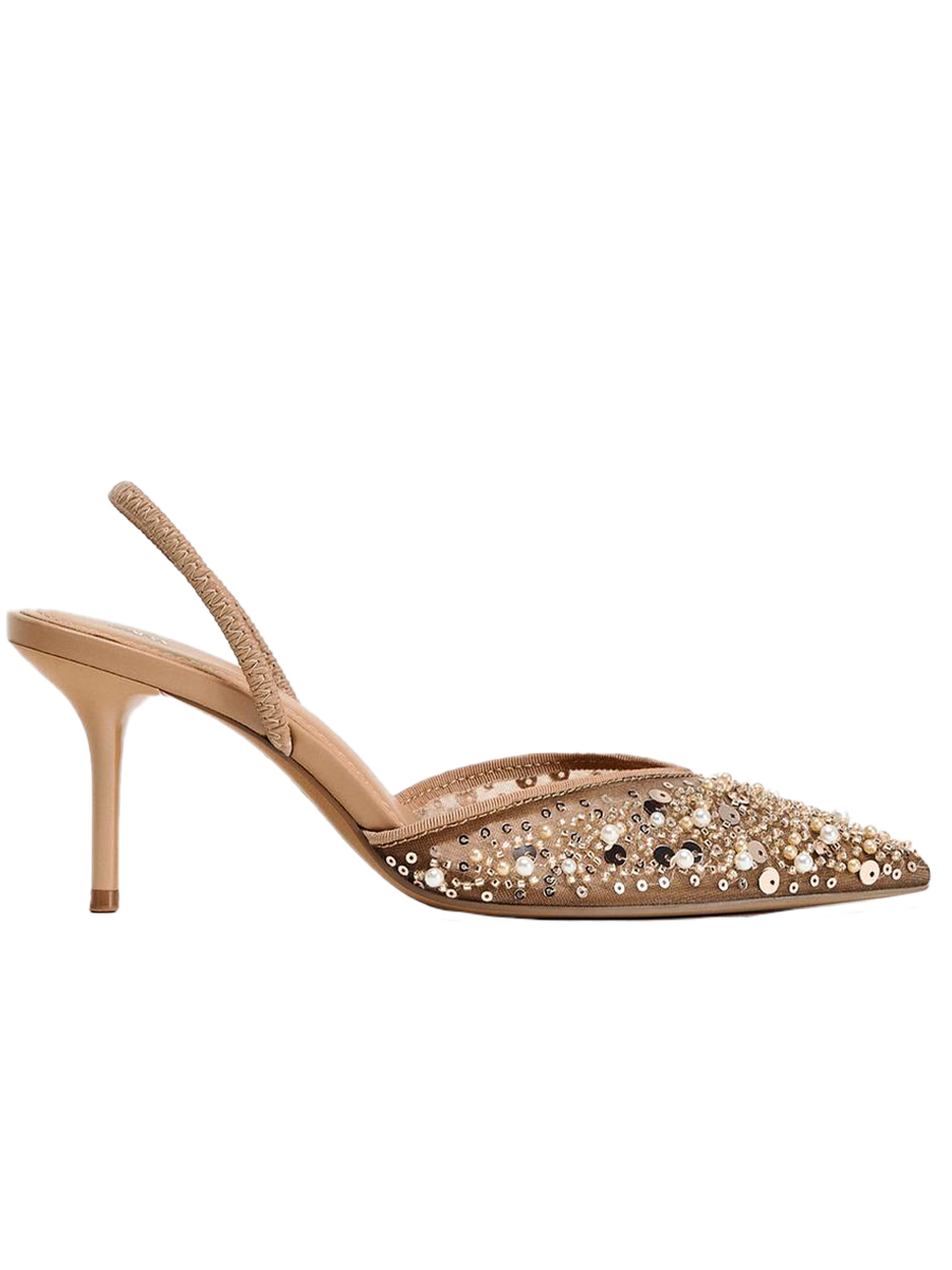 Mesh Beaded Slingbacks