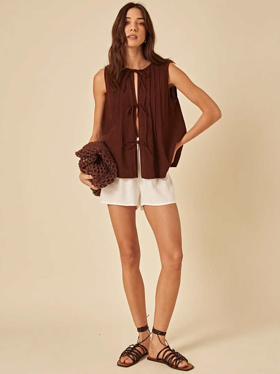 Linen-blend Tie Top