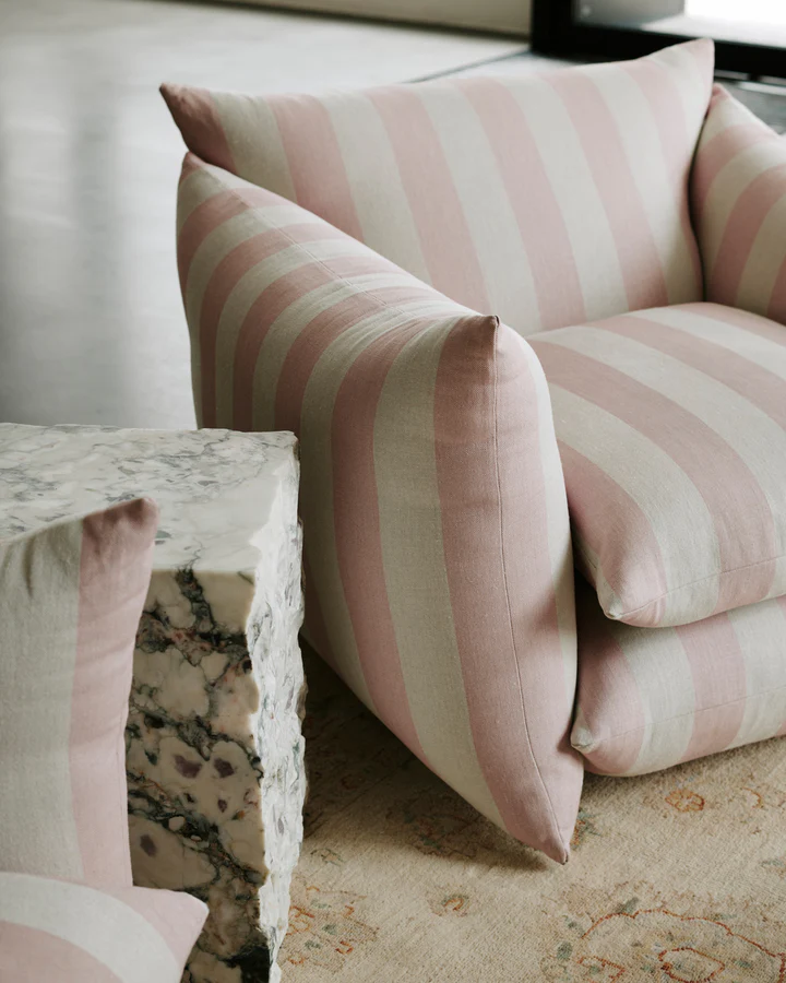 close up of pink and white chair