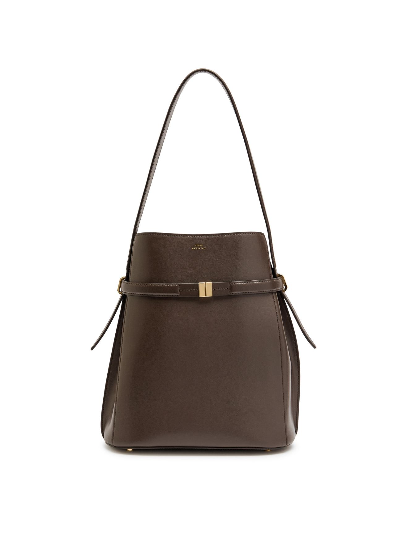 Belted Leather Bucket Bag