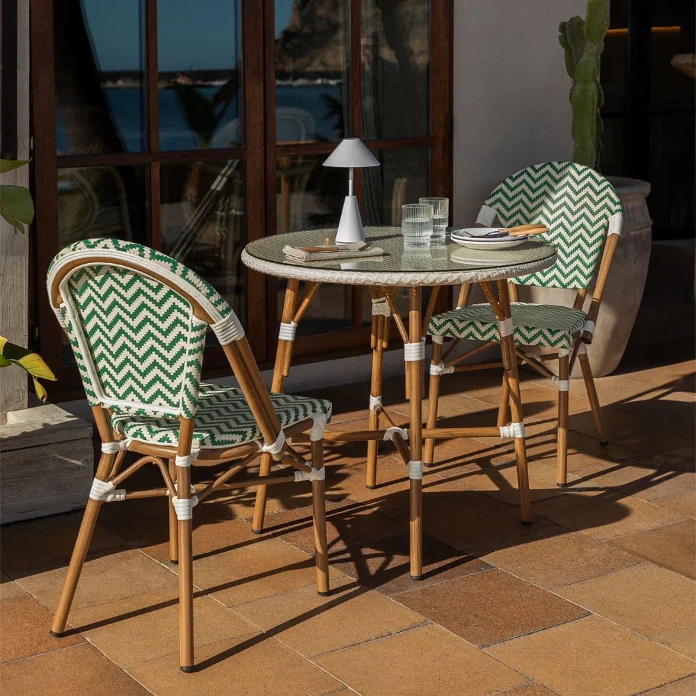 green woven bistro set