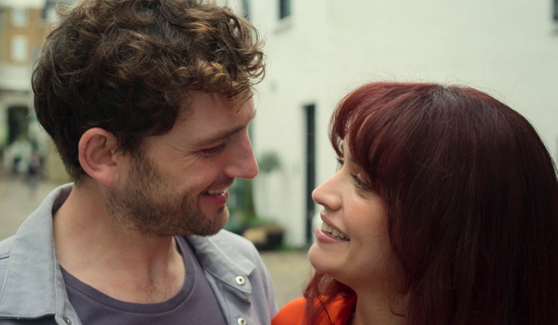 Olivia Cooke and Laurie Davidson share a moment from a scene in Amazon's The Girlfriend