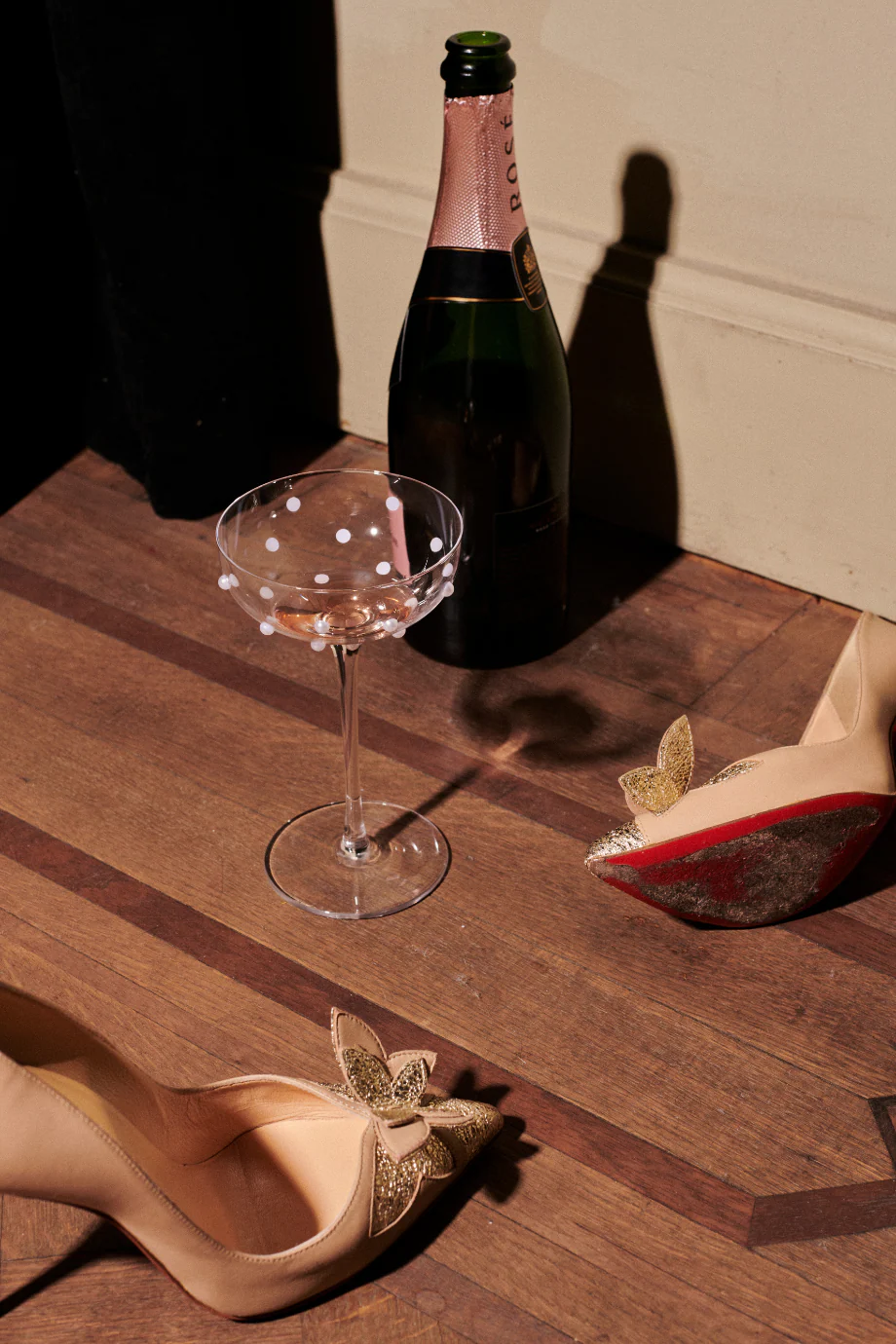 lapel club champagne coup and shoes