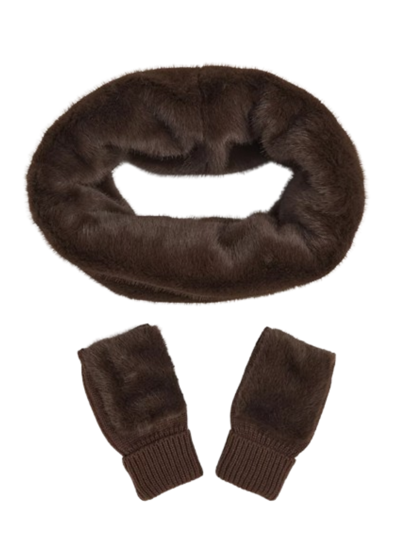 Chocolate Brown Faux Fur Snood and Gloves Set
