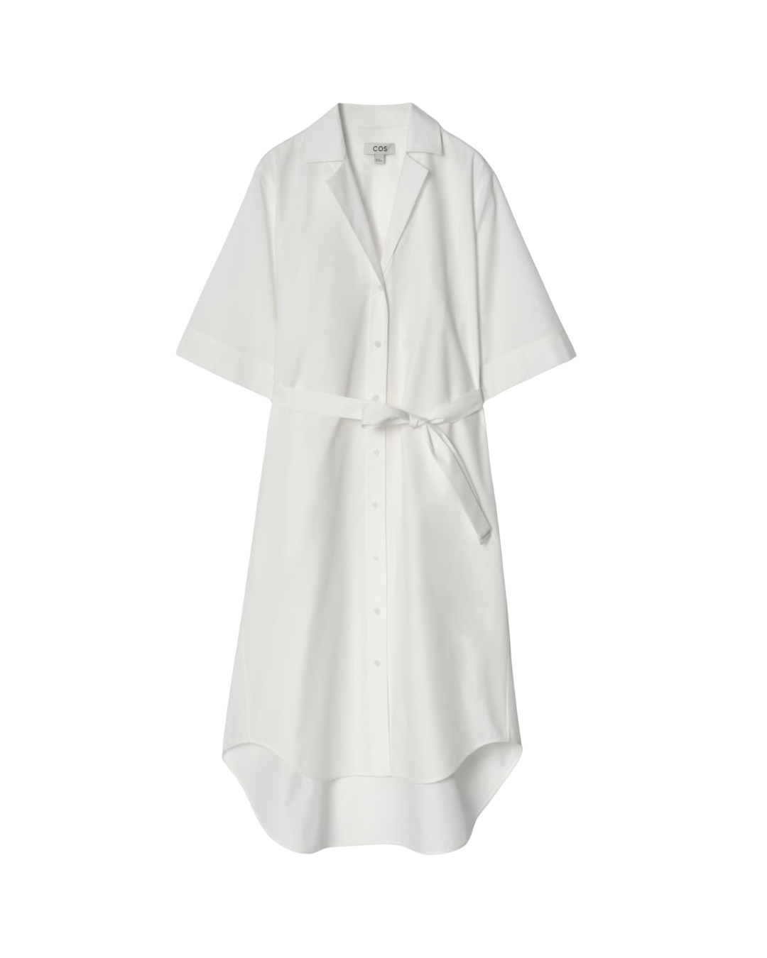 Belted Short-Sleeved Midi Shirt Dress