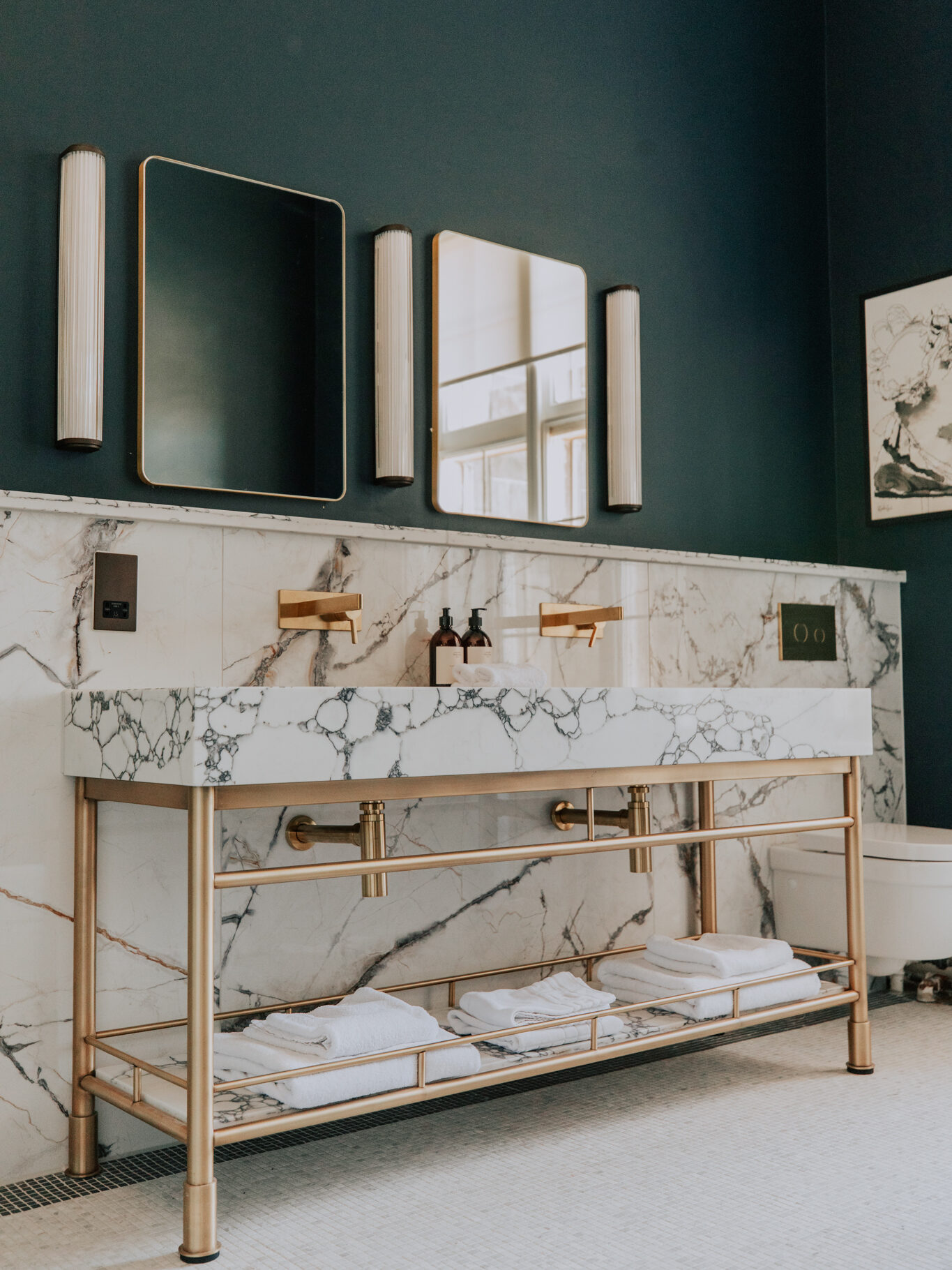 marble and green bathroom at mar hall 
