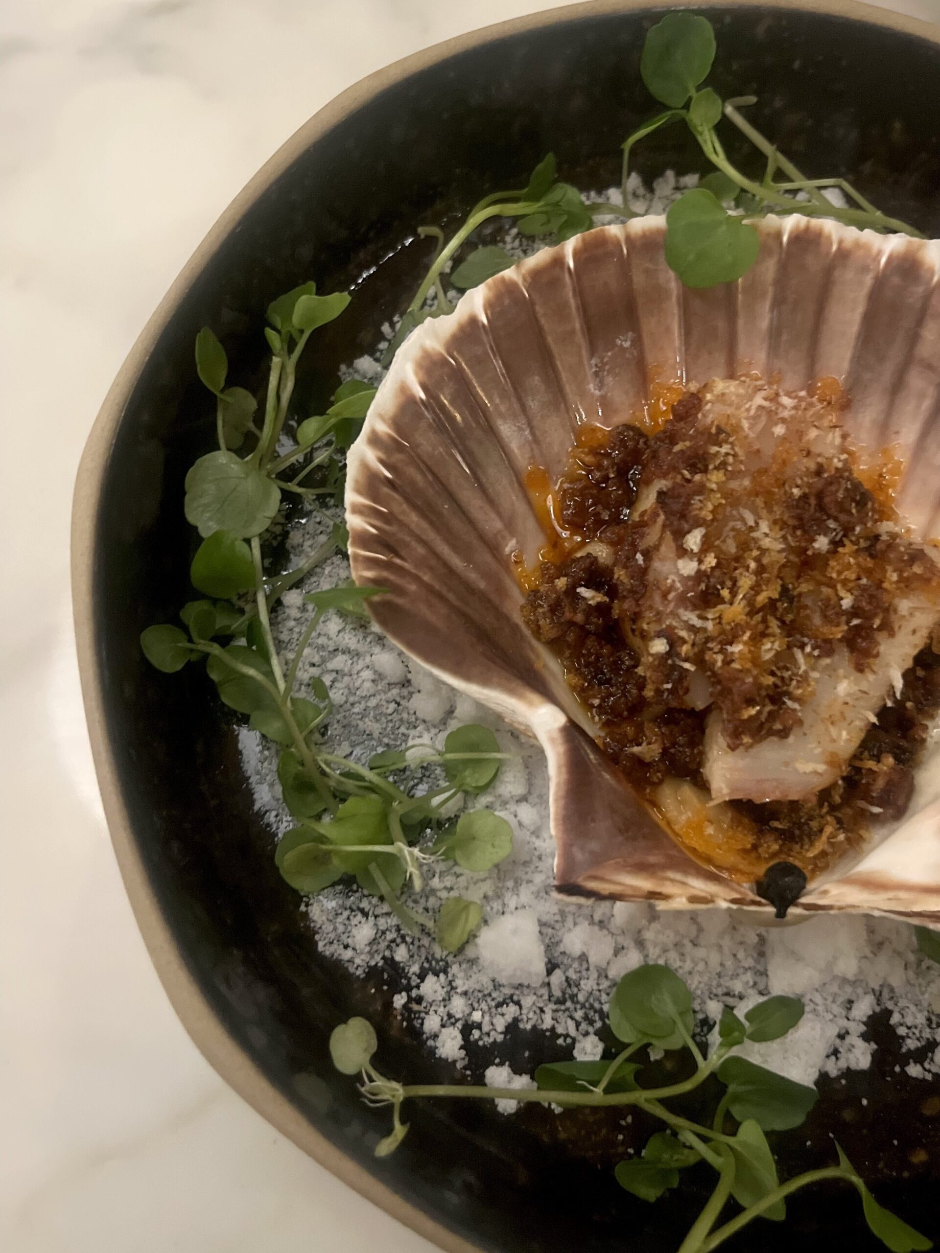 scallop dish in resturant at mar hall 