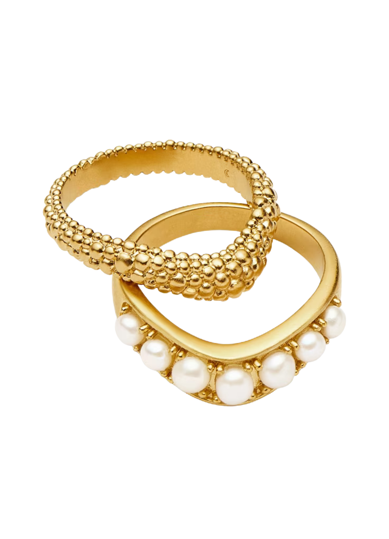 Baya Textured Pearl Stacking Ring Set