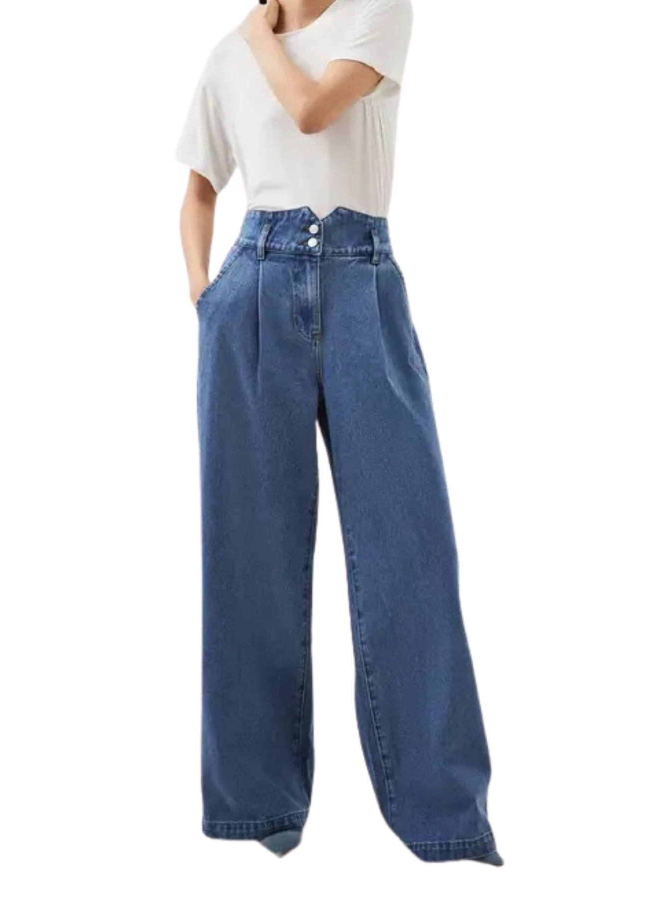Petite Denim Wide Leg Trousers