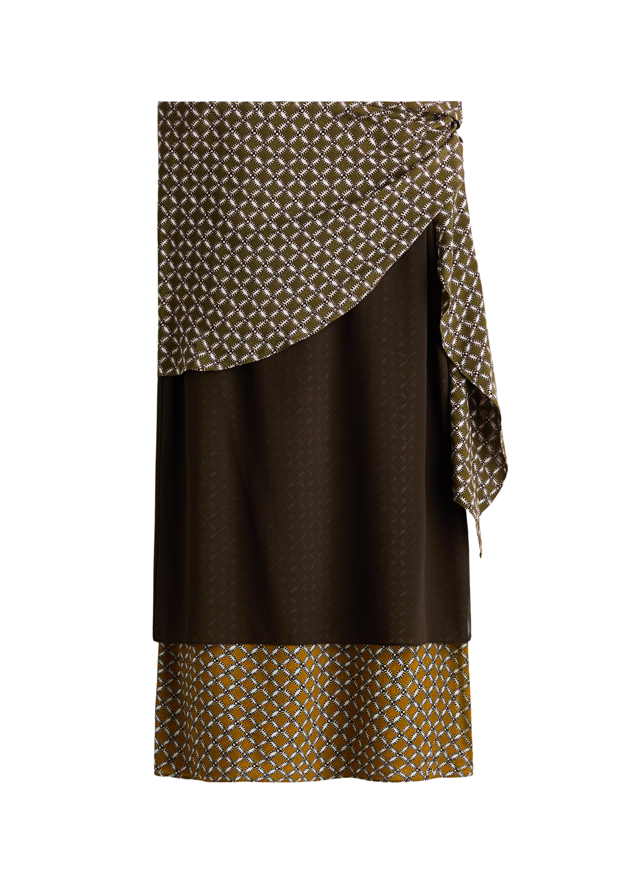 Scarf-Detail Layered Skirt