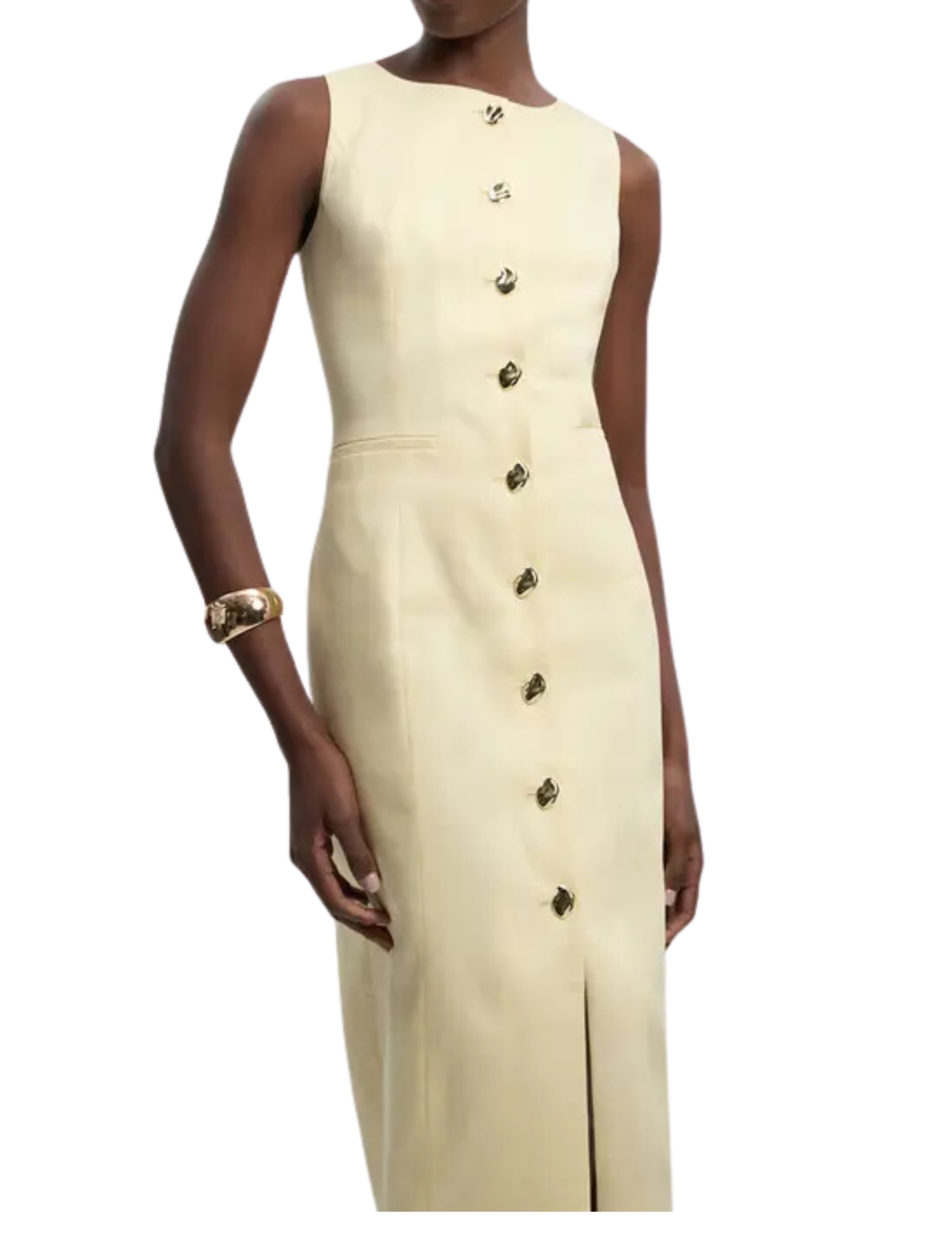Tailored Linen Statement Button Front Pencil Midi Dress