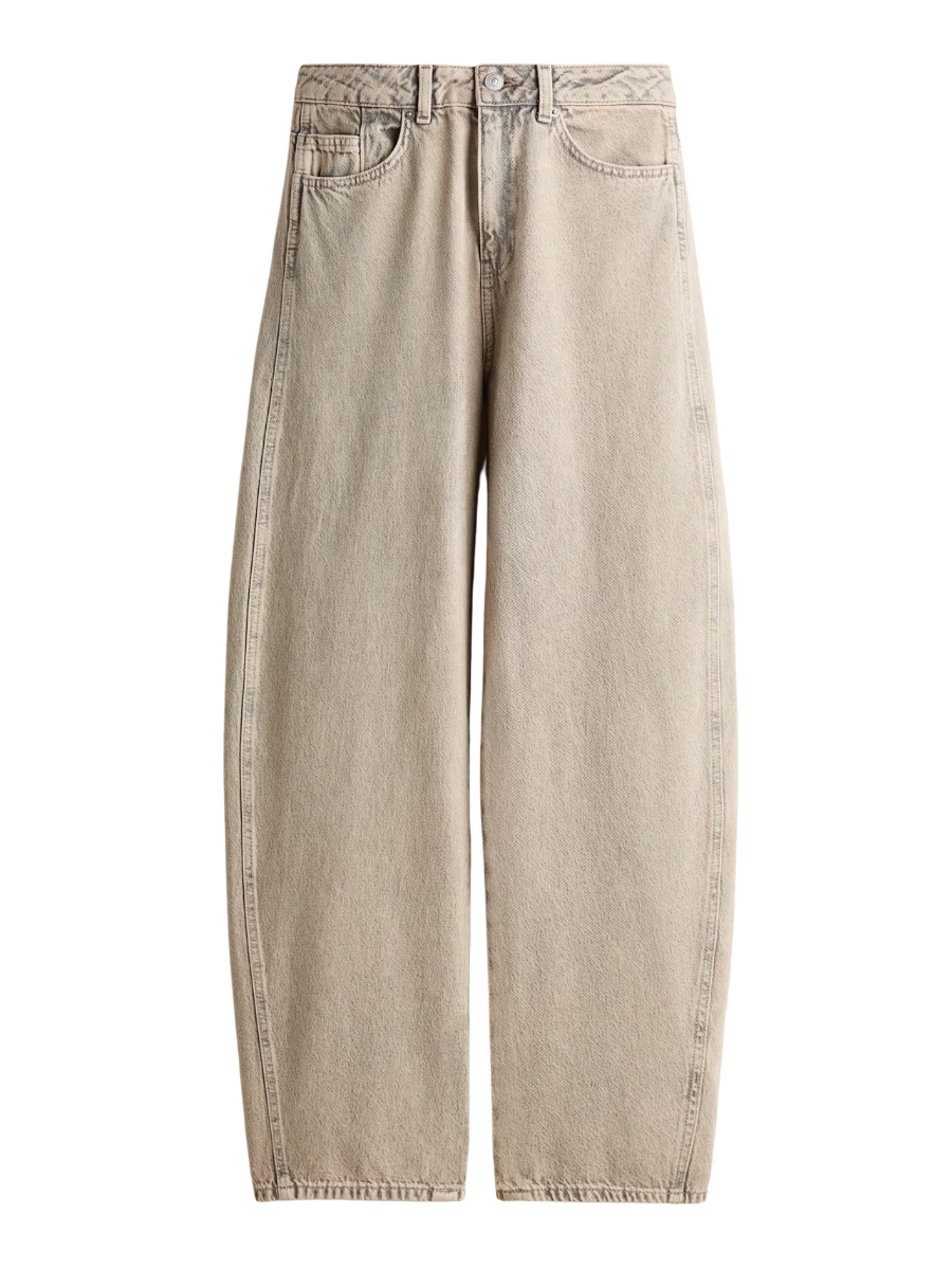 Beige Barrel Leg Jeans