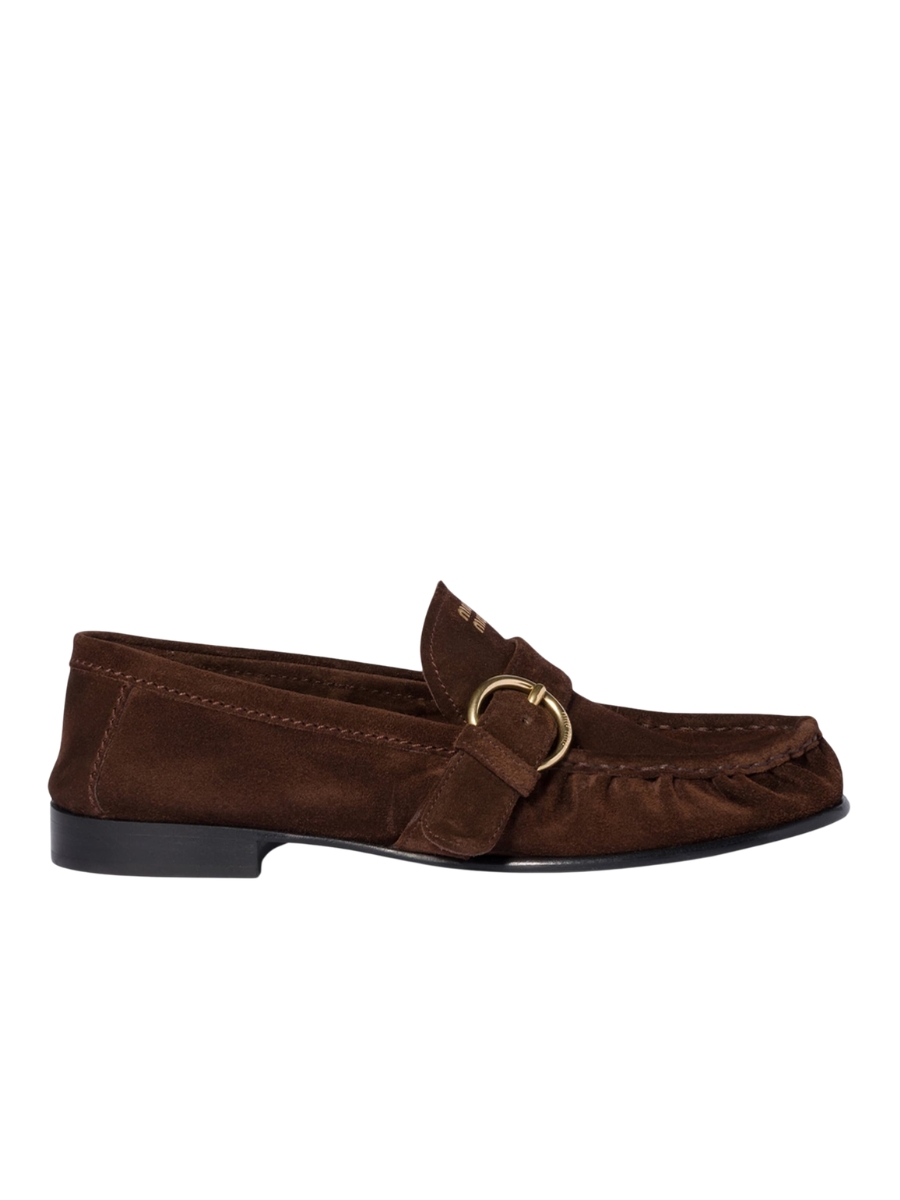 Suede Side-Buckle Loafers
